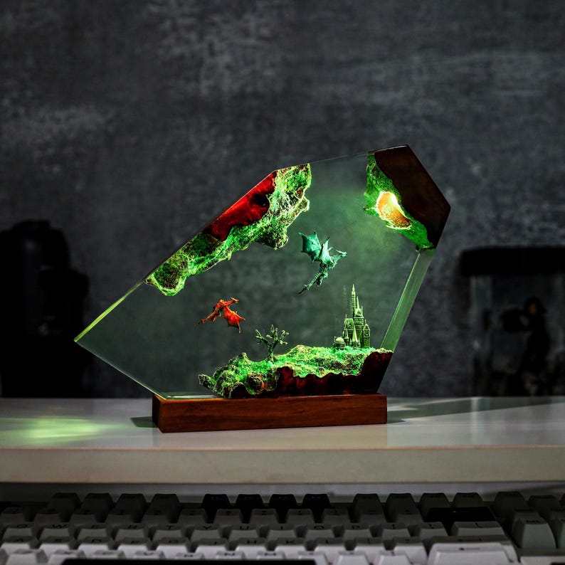 Diorama Dragon Night Light Anime Epoxy Lamp