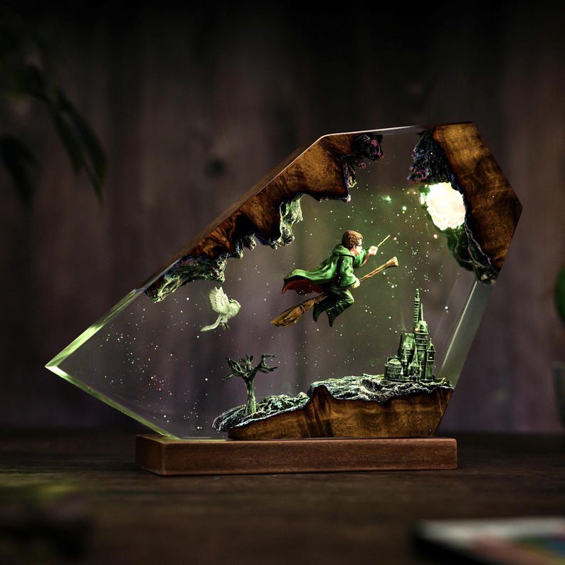 Wizard Boy Flying Resin Lamp Fantasy Decor