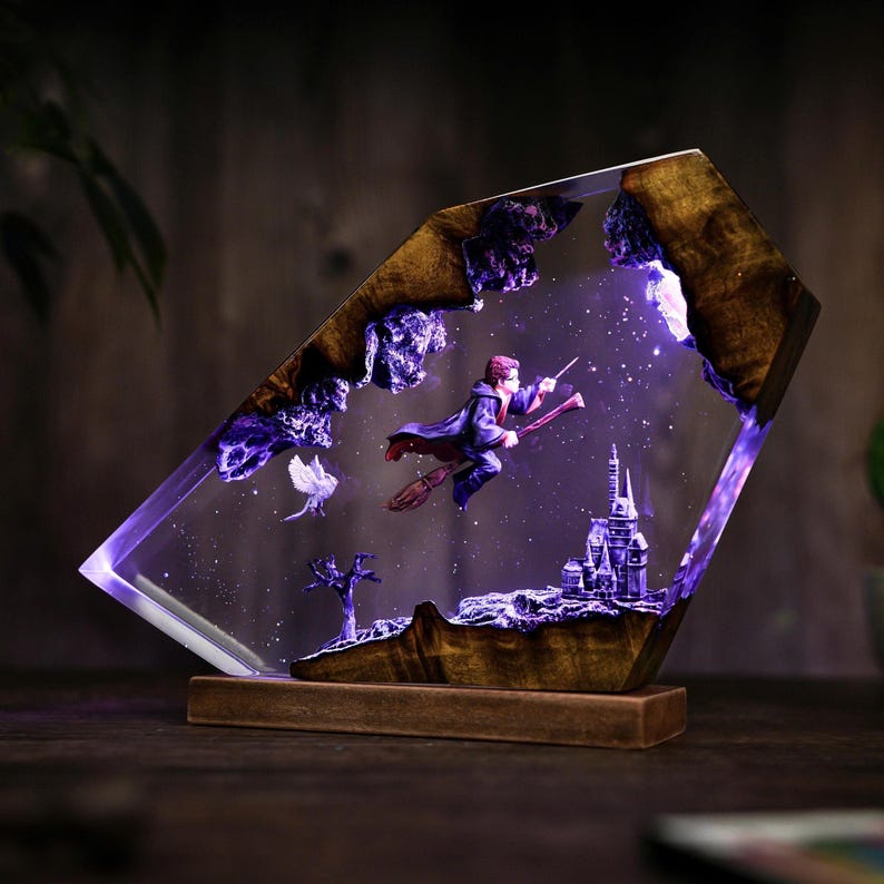 Wizard Boy Flying Resin Lamp Fantasy Decor