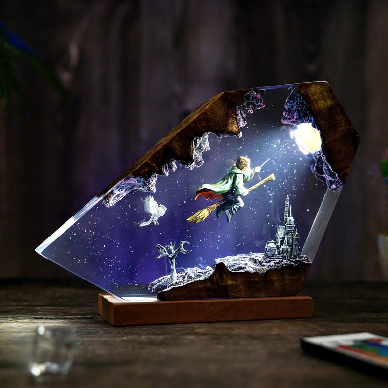 Wizard Boy Flying Resin Lamp Fantasy Decor