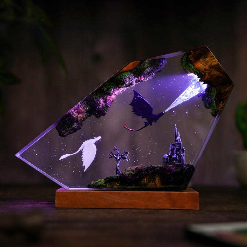 Flying Httyd Dragon Resin Lamp With Forest Castle