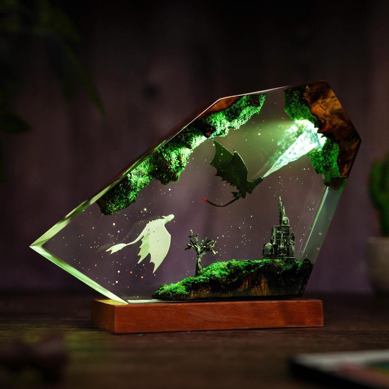 Flying Httyd Dragon Resin Lamp With Forest Castle