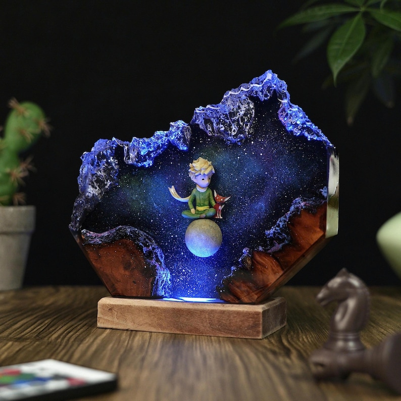 Handmade Little Prince Galaxy Resin Lamp With Fox