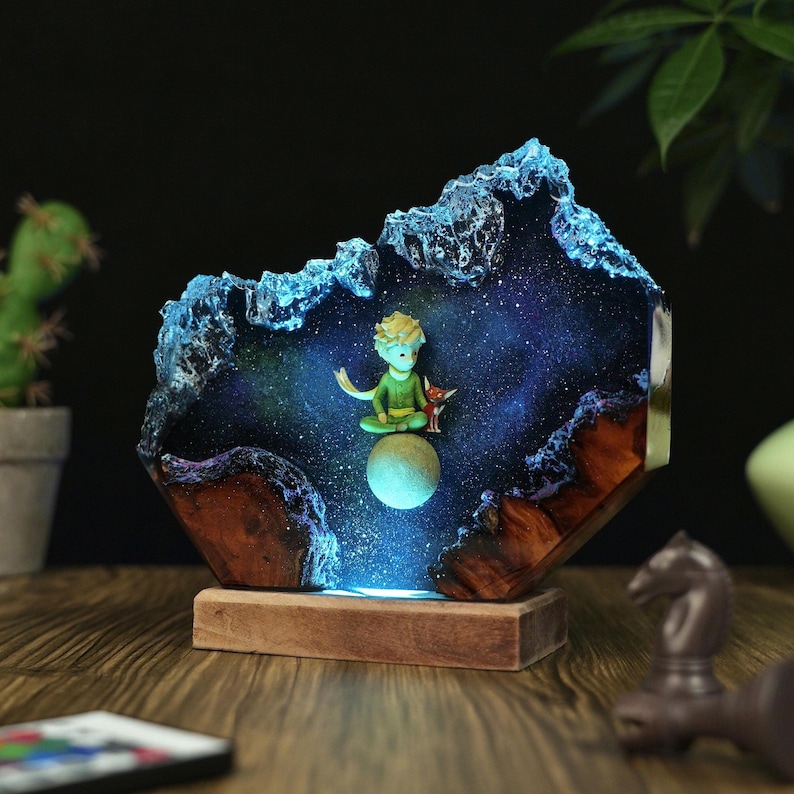 Handmade Little Prince Galaxy Resin Lamp With Fox