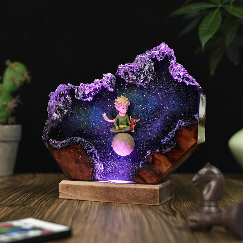 Handmade Little Prince Galaxy Resin Lamp With Fox
