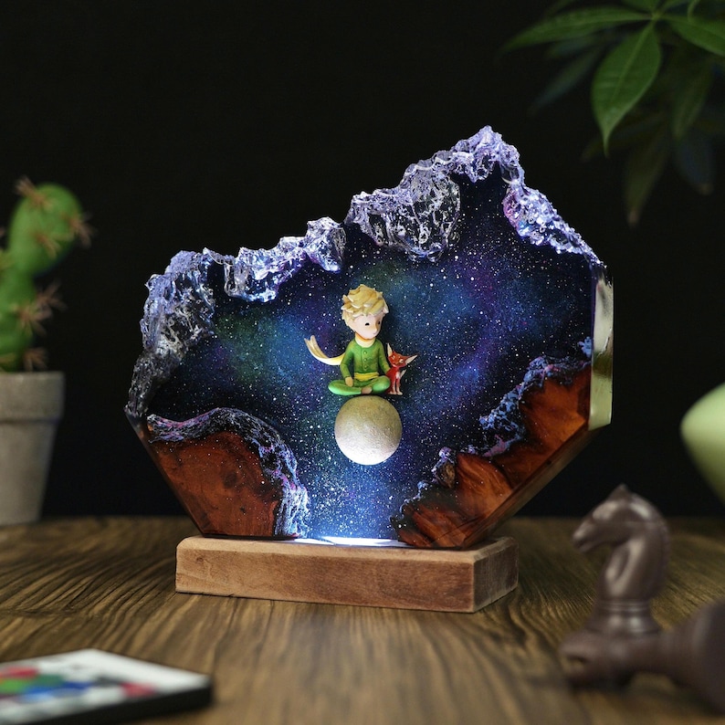 Handmade Little Prince Galaxy Resin Lamp With Fox