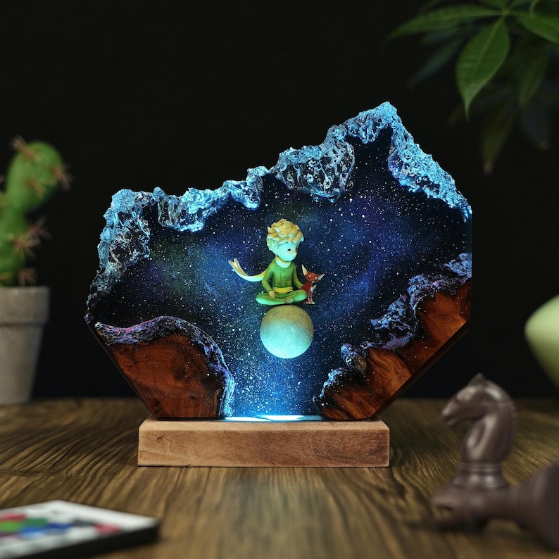 Handmade Little Prince Galaxy Resin Lamp With Fox