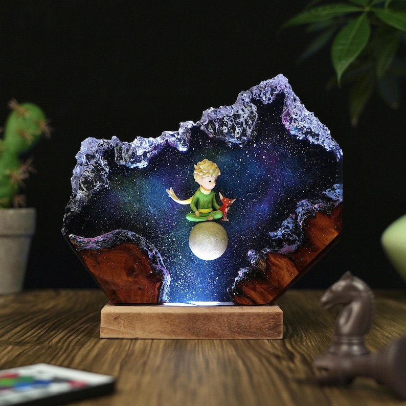 Handmade Little Prince Galaxy Resin Lamp With Fox