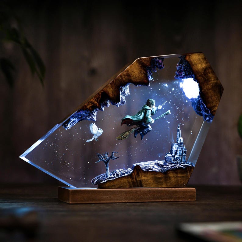 Wizard Boy Flying Resin Lamp Fantasy Decor