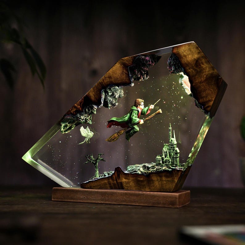 Wizard Boy Flying Resin Lamp Fantasy Decor