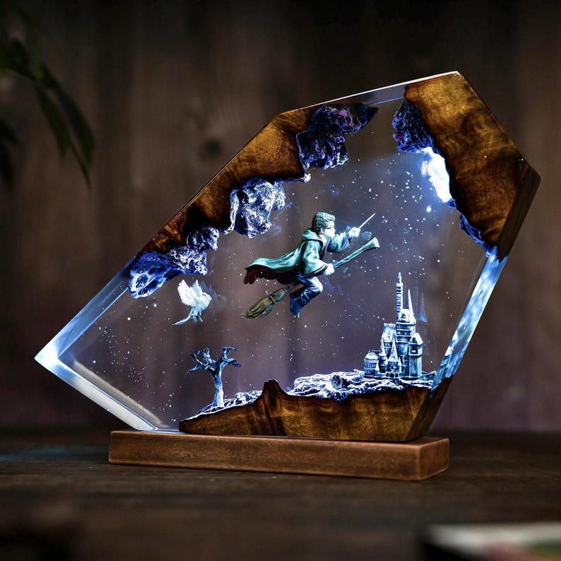 Wizard Boy Flying Resin Lamp Fantasy Decor