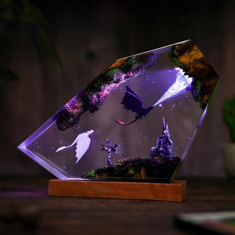 Flying Httyd Dragon Resin Lamp With Forest Castle