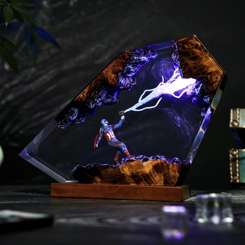 Thunder Hammer Shield Resin Lamp Hero Decor