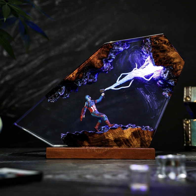 Thunder Hammer Shield Resin Lamp Hero Decor
