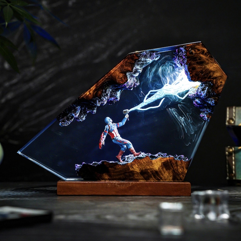 Thunder Hammer Shield Resin Lamp Hero Decor