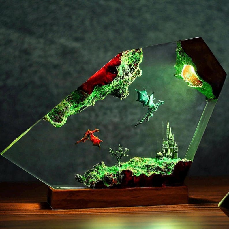 Diorama Dragon Night Light Anime Epoxy Lamp