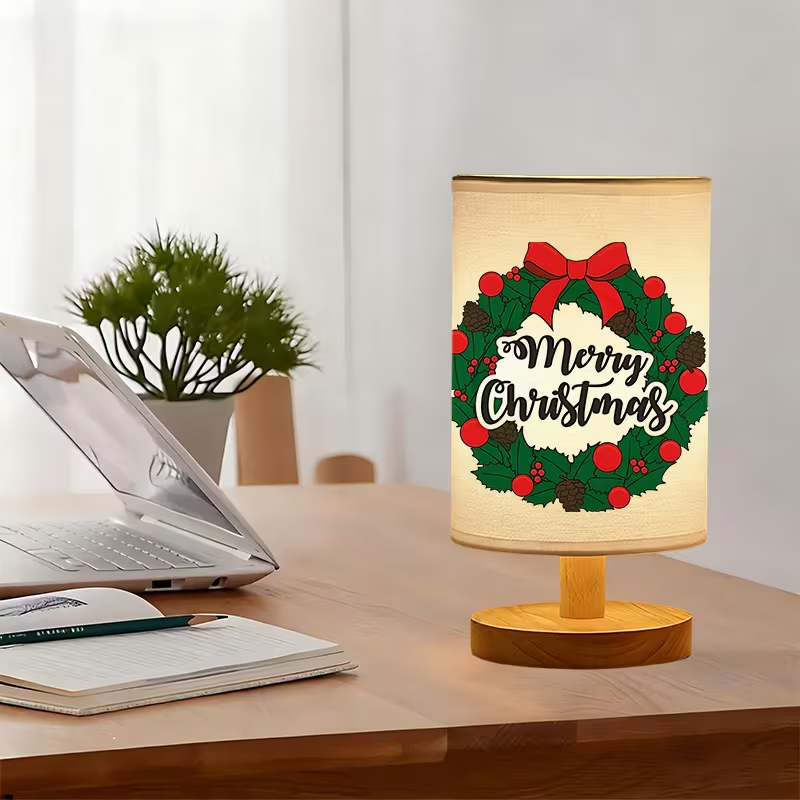 A modern Merry Christmas USB-powered linen lamp