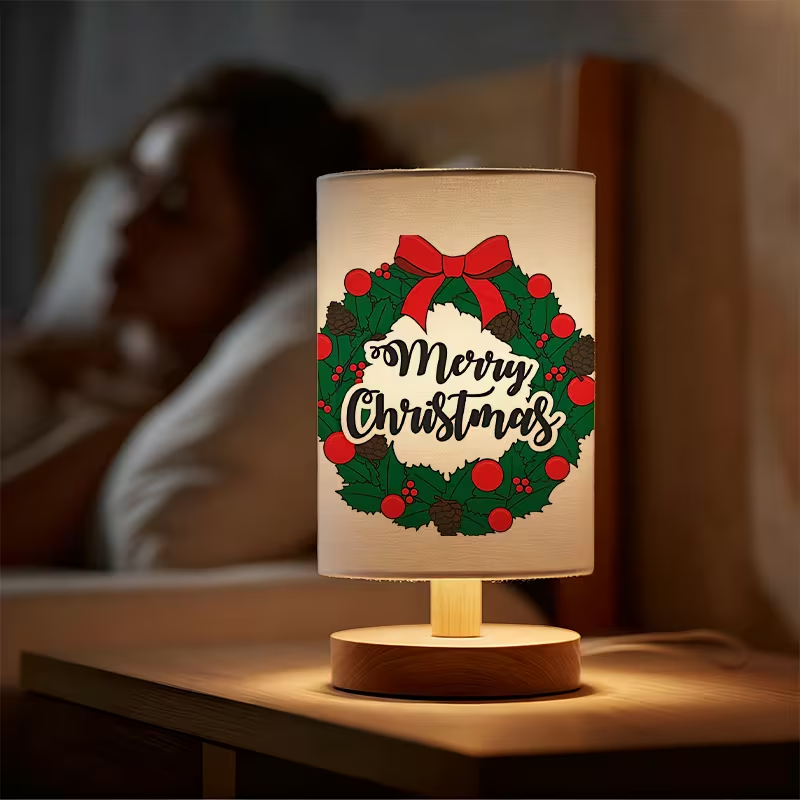 A modern Merry Christmas USB-powered linen lamp