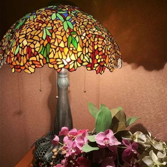 Tiffany Style Desk Lamp Grape Wisteria Cherry Glass