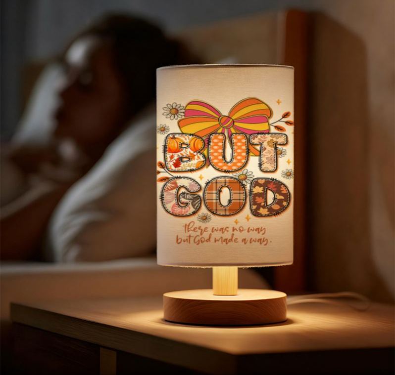 Modern USB-Powered Linen Table Lamp with Inspirational "God is Good All The Time" Design