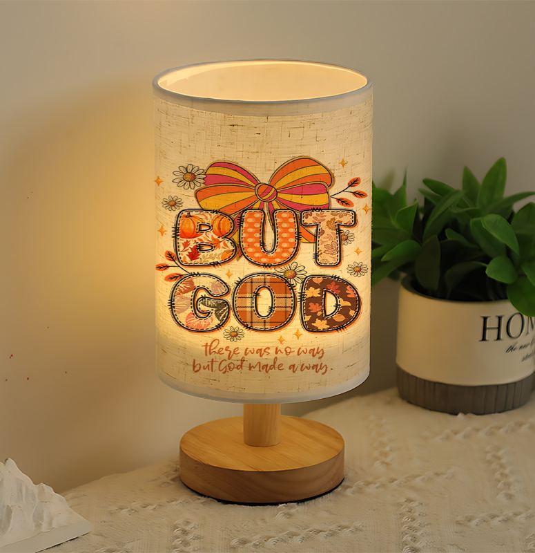 Modern USB-Powered Linen Table Lamp with Inspirational "God is Good All The Time" Design