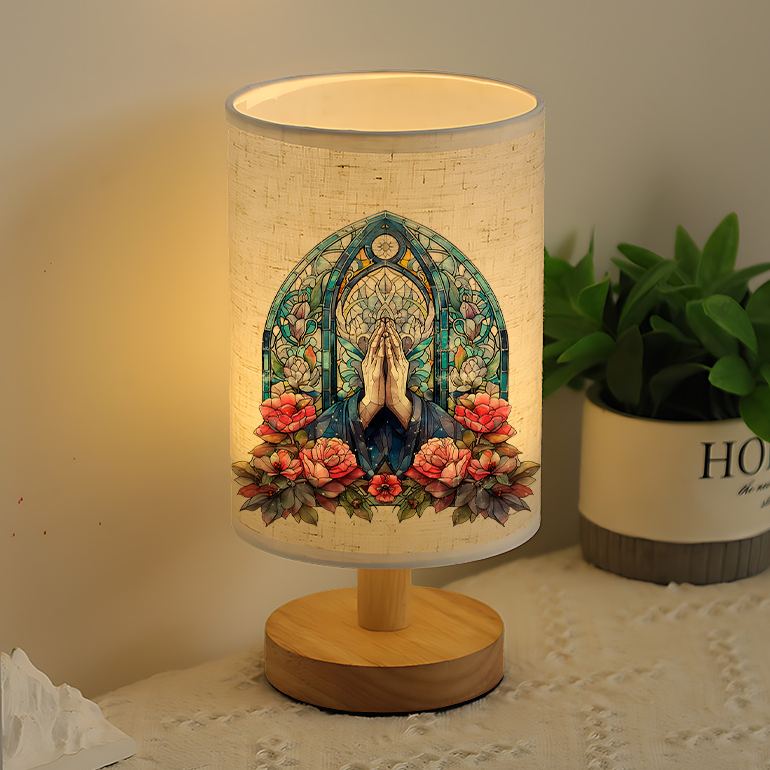 Modern USB-Powered Linen Table Lamp with Elegant Floral 