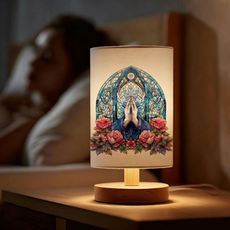 Modern USB-Powered Linen Table Lamp with Elegant Floral 