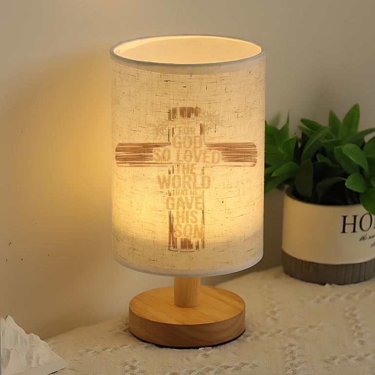 Modern USB-Powered Linen Table Lamp with Inspirational Bible Verse Design 