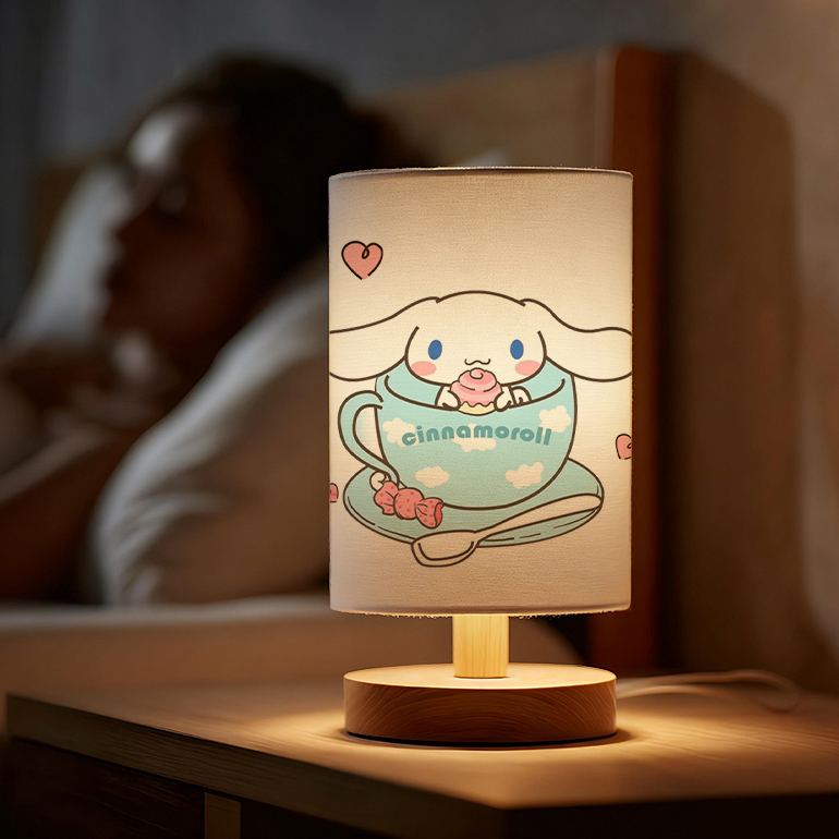 Modern USB-powered Sanrio Linen Table Lamp Featuring Creative Sanrio Patterns Bedroom Excellent Gift 