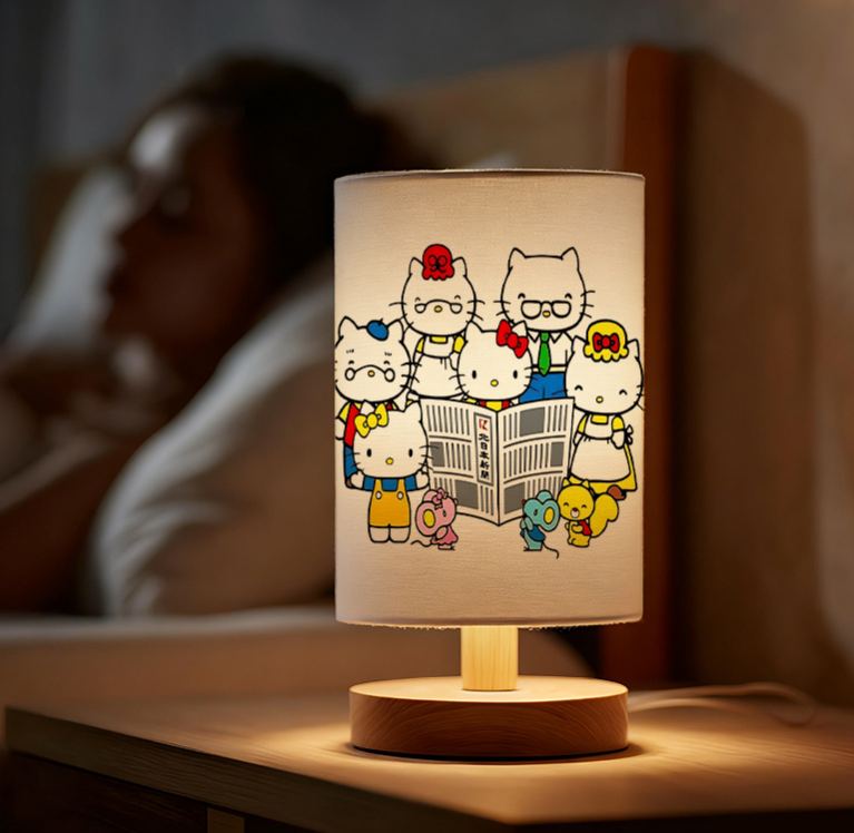 Sanrio USB-powered linen lamp featuring Sanrio patterns