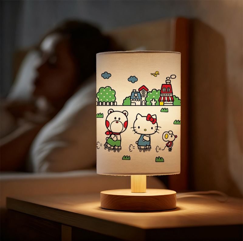 A modern Sanrio USB-powered linen lamp with a creative design, featuring Sanrio patterns