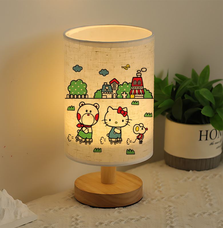 A modern Sanrio USB-powered linen lamp with a creative design, featuring Sanrio patterns