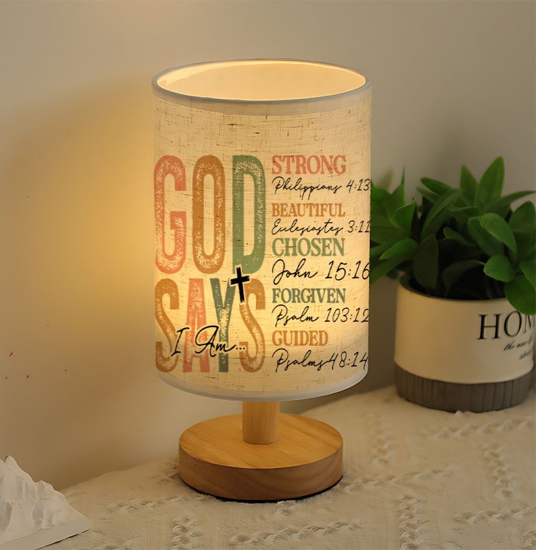 Modern USB-Powered Linen Table Lamp with Inspirational Bible Verse Design