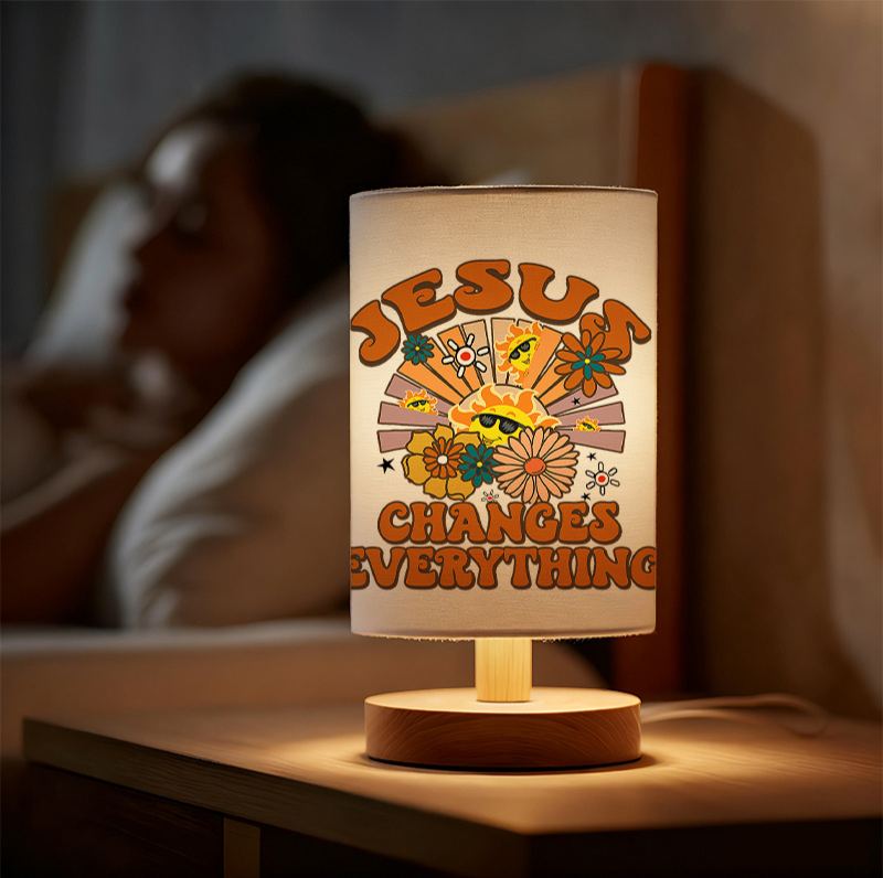 Modern USB-Powered Linen Table Lamp with Inspirational " Changes Everything