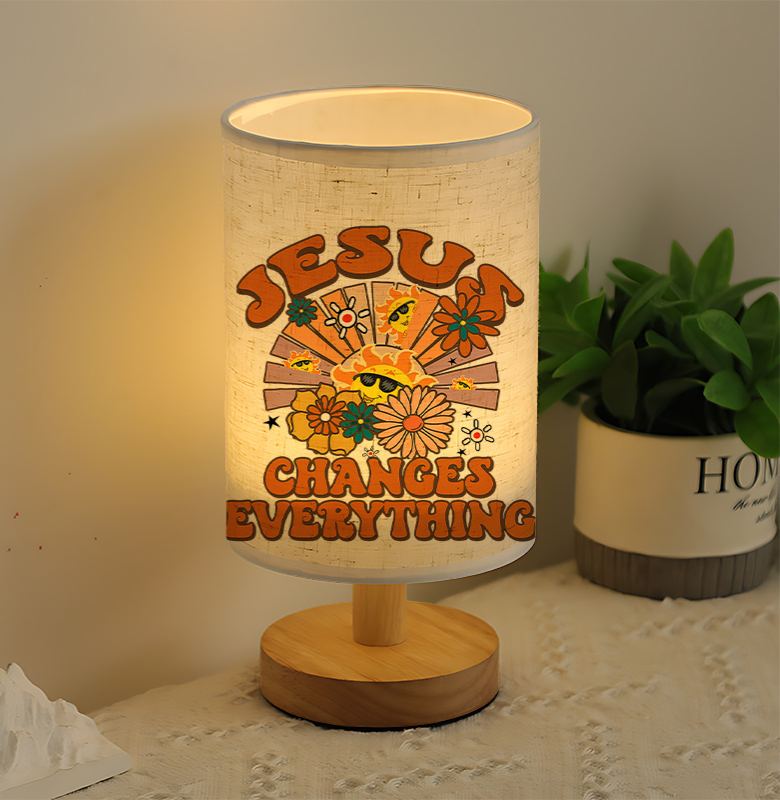 Modern USB-Powered Linen Table Lamp with Inspirational " Changes Everything
