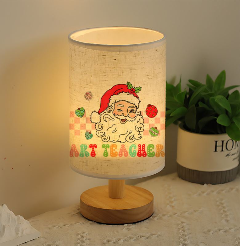 Modern USB Powered Linen Table Lamp with Art Teacher Design and School Themed Patterns