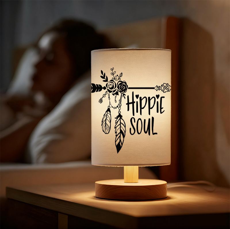 A Modern USB-powered Linen Table Lamp with Creative Patterns