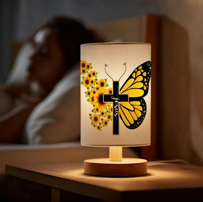 Modern USB-Powered Linen Table Lamp with Sunflower & Design