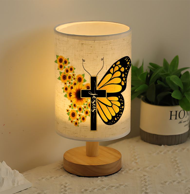 Modern USB-Powered Linen Table Lamp with Sunflower & Design