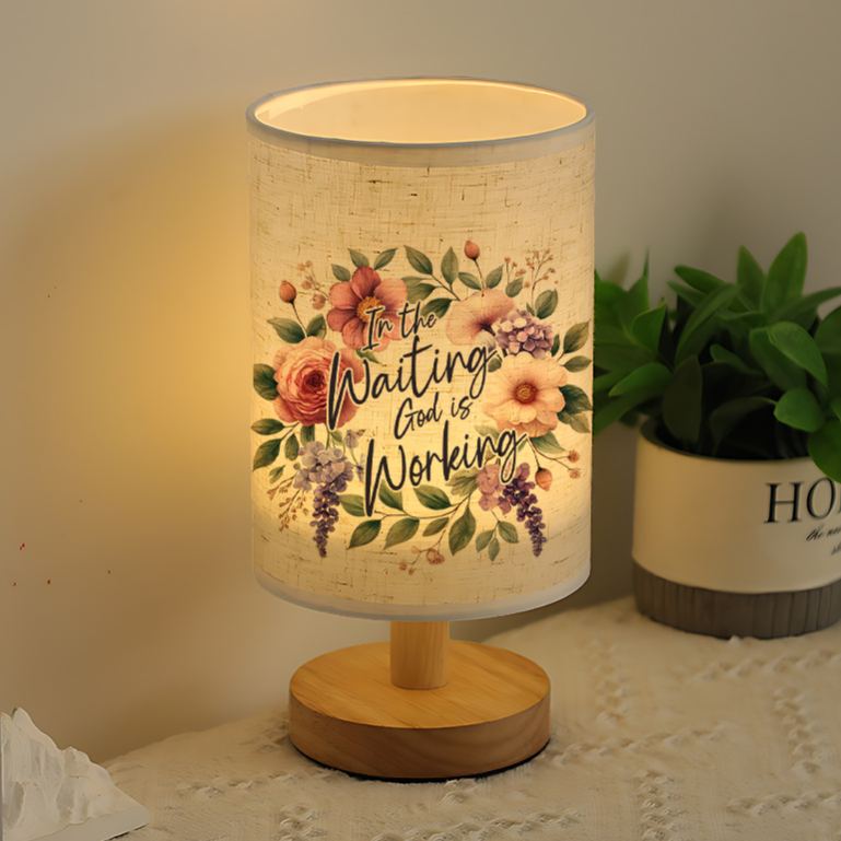 Table Lamp with Floral Pattern & "The Lord is My Strength" Bible Verse