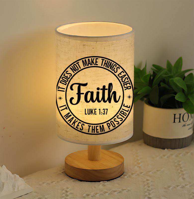 Modern USB-Powered Linen Table Lamp with Inspirational Bible Verse Design
