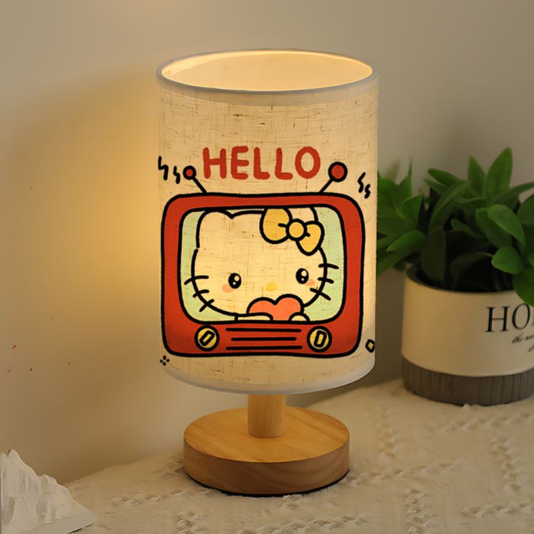 A modern Sanrio USB-powered linen lamp creating ambiance in the living room 