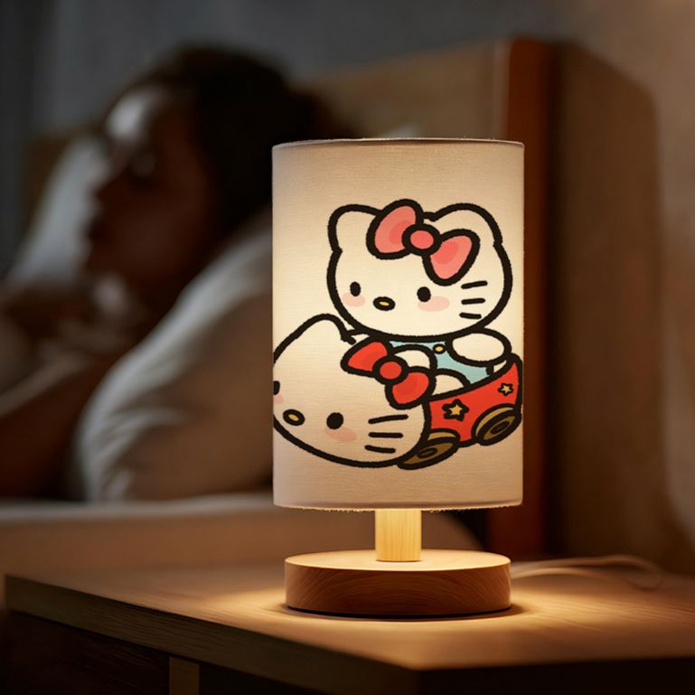 Modern USB-powered Sanrio Linen Table Lamp Creative Sanrio Patterns