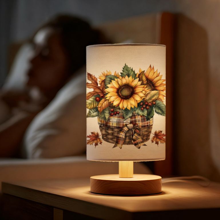 USB-Powered Linen Table Lamp with Sunflower & Rustic Farmhouse Design