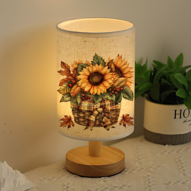 USB-Powered Linen Table Lamp with Sunflower & Rustic Farmhouse Design