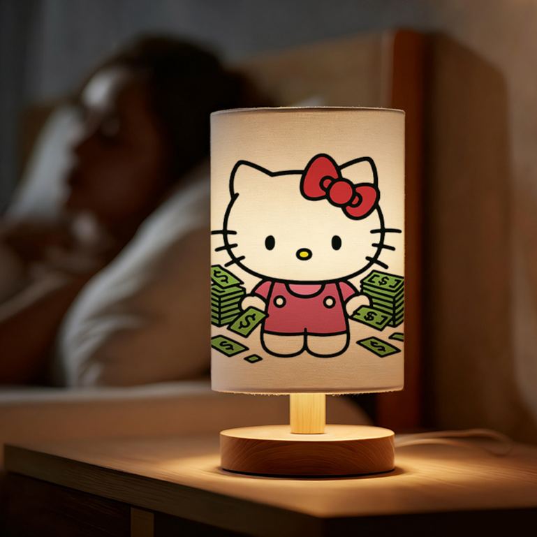 Sanrio USB-powered linen lamp creating ambiance in the living room