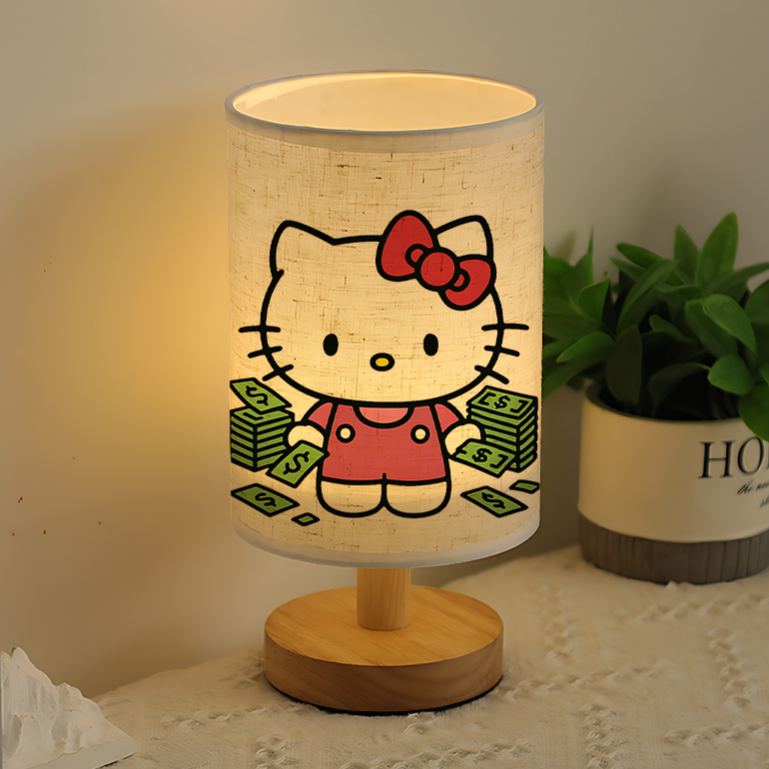 Sanrio USB-powered linen lamp creating ambiance in the living room