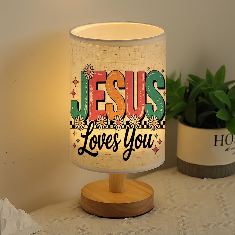 Modern USB-Powered Linen Table Lamp Loves You & Floral Pattern Design 