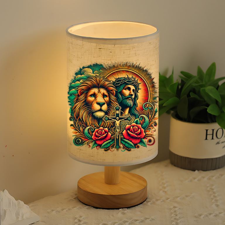 Modern USB-Powered Linen Table Lamp with & Floral Pattern Shade