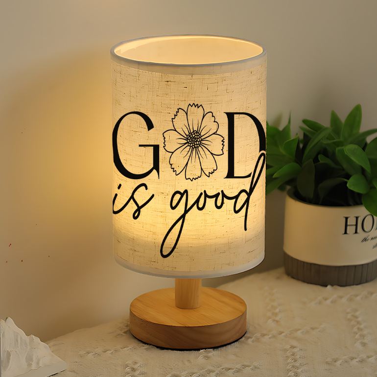 Modern USB-Powered Linen Table Lamp with "God is Good"